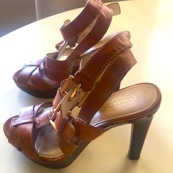 Coach Shoes - Coach leather platform high heel sandals size 6.5